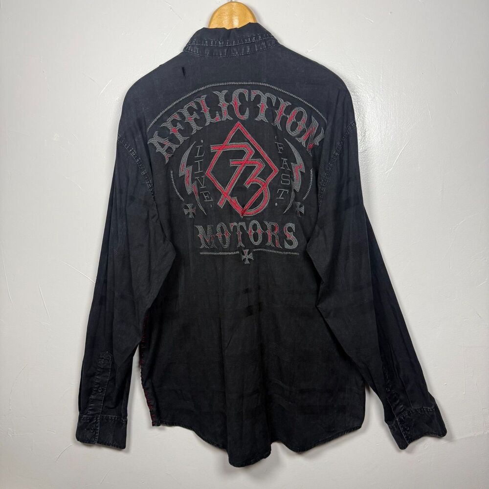 Affliction Black Embroidered Shirt Grunge NWOT FLAWS Size 2XL READ